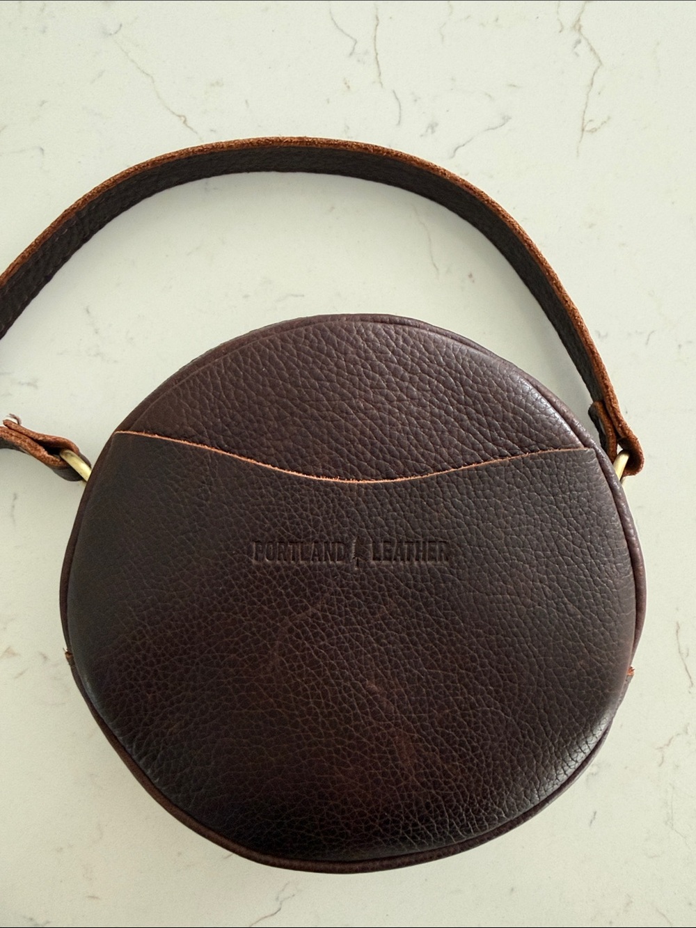 Portland Leather Dark Brown “Cold Brew”Round Crossbody - Small